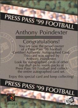 1999 Press Pass - Autographs #NNO Anthony Poindexter Back