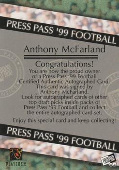 1999 Press Pass - Autographs #NNO Anthony McFarland Back