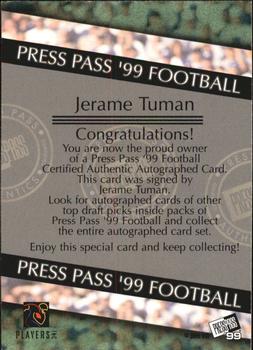 1999 Press Pass - Autographs #NNO Jerame Tuman Back