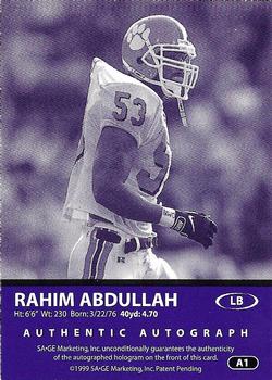1999 SAGE - Autographs Bronze #A1 Rahim Abdullah Back