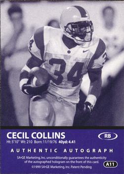 1999 SAGE - Autographs Bronze #A11 Cecil Collins Back