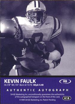 1999 SAGE - Autographs Bronze #A18 Kevin Faulk Back