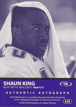 1999 SAGE - Autographs Bronze #A29 Shaun King Back