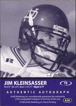 1999 SAGE - Autographs Bronze #A30 Jim Kleinsasser Back