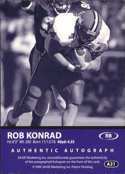 1999 SAGE - Autographs Bronze #A31 Rob Konrad Back