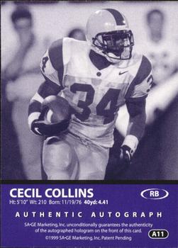1999 SAGE - Autographs Gold #A11 Cecil Collins Back