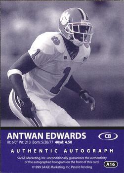 1999 SAGE - Autographs Gold #A16 Antuan Edwards Back