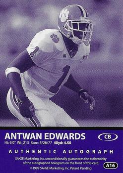 1999 SAGE - Autographs Platinum #A16 Antuan Edwards Back