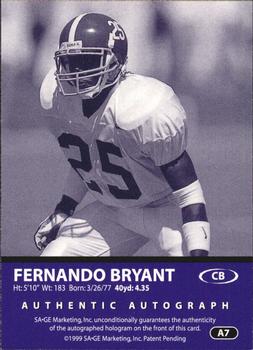 1999 SAGE - Autographs Red #A7 Fernando Bryant Back