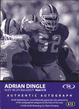 1999 SAGE - Autographs Red #A15 Adrian Dingle Back