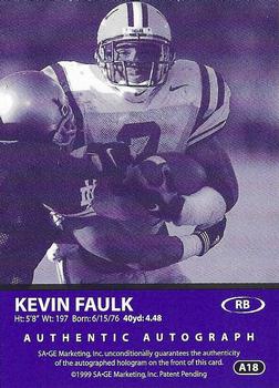 1999 SAGE - Autographs Red #A18 Kevin Faulk Back