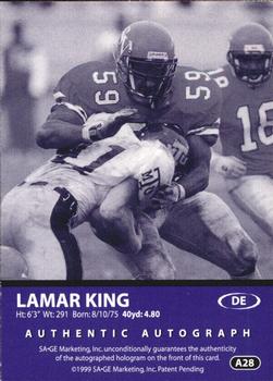 1999 SAGE - Autographs Red #A28 Lamar King Back