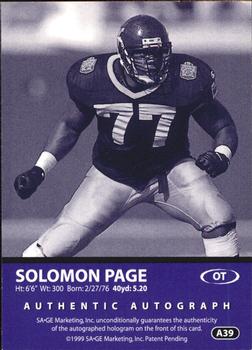 1999 SAGE - Autographs Red #A39 Solomon Page Back