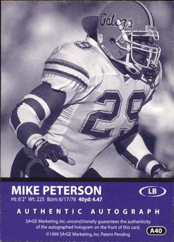 1999 SAGE - Autographs Red #A40 Mike Peterson Back