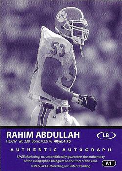 1999 SAGE - Autographs Silver #A1 Rahim Abdullah Back