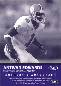 1999 SAGE - Autographs Silver #A16 Antuan Edwards Back