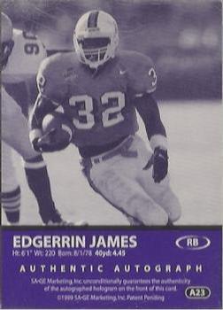 1999 SAGE - Autographs Silver #A23 Edgerrin James Back