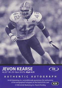 1999 SAGE - Autographs Silver #A26 Jevon Kearse Back