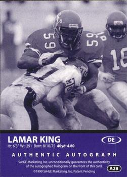 1999 SAGE - Autographs Silver #A28 Lamar King Back