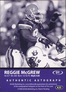 1999 SAGE - Autographs Silver #A35 Reggie McGrew Back