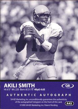 1999 SAGE - Autographs Silver #A45 Akili Smith Back