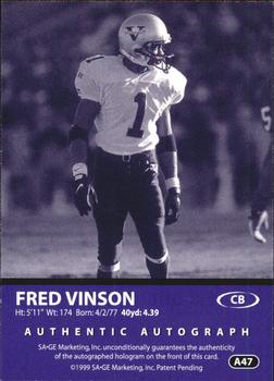 1999 SAGE - Autographs Silver #A47 Fred Vinson Back