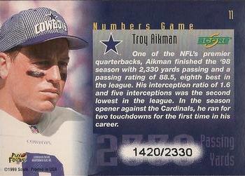 1999 Score - Numbers Game #11 Troy Aikman Back
