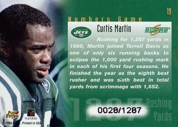 1999 Score - Numbers Game #19 Curtis Martin Back