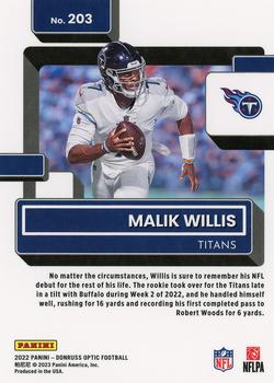 2022 Donruss Optic #203 Malik Willis Back