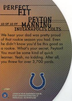 1999 SkyBox Molten Metal - Perfect Fit #10PF Peyton Manning Back