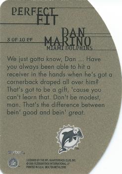 1999 SkyBox Molten Metal - Perfect Fit Gold #3PF Dan Marino Back