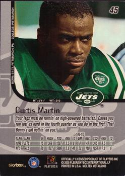 1999 SkyBox Molten Metal - Player's Party #45 Curtis Martin Back