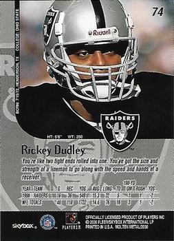 1999 SkyBox Molten Metal - Player's Party #74 Rickey Dudley Back