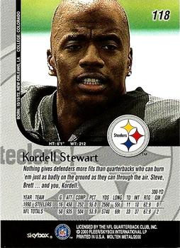 1999 SkyBox Molten Metal - Player's Party #118 Kordell Stewart Back