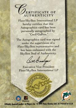 1999 SkyBox Premium - Autographics #NNO Cecil Collins Back