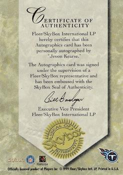 1999 SkyBox Premium - Autographics #NNO Jevon Kearse Back