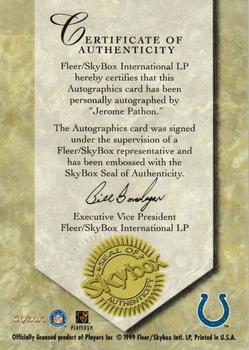 1999 SkyBox Premium - Autographics #NNO Jerome Pathon Back