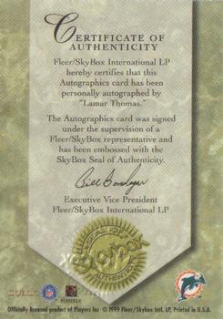 1999 SkyBox Premium - Autographics #NNO Lamar Thomas Back