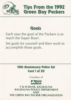 1992 Green Bay Packers Police - F&M Bank, Kaukauna Police Department #1 Ron Wolf Back