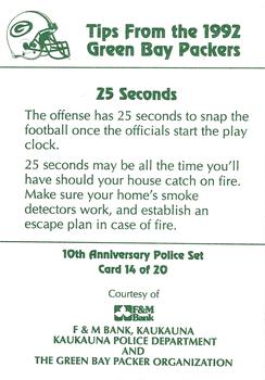 1992 Green Bay Packers Police - F&M Bank, Kaukauna Police Department #14 Brett Favre Back