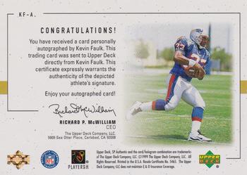 1999 SP Authentic - Player's Ink Green #KF-A Kevin Faulk Back
