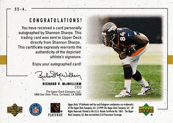 1999 SP Authentic - Player's Ink Green #SS-A Shannon Sharpe Back