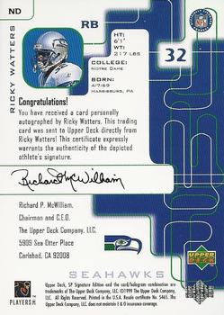 1999 SP Signature - Autographs #ND Ricky Watters Back