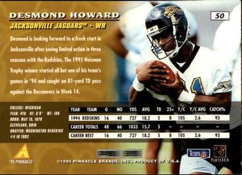 1995 Pinnacle #50 Desmond Howard Back