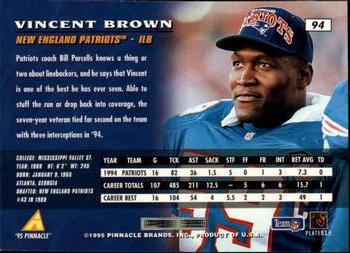1995 Pinnacle #94 Vincent Brown Back