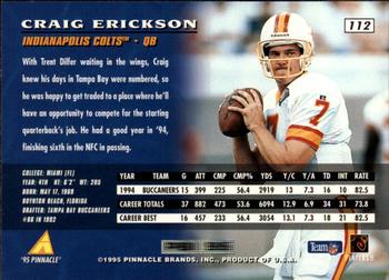 1995 Pinnacle #112 Craig Erickson Back
