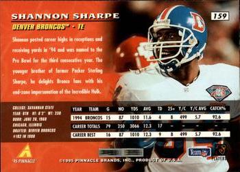 1995 Pinnacle #159 Shannon Sharpe Back