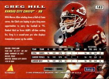1995 Pinnacle #183 Greg Hill Back
