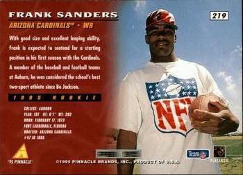 1995 Pinnacle #219 Frank Sanders Back