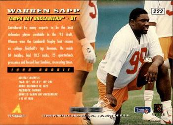 1995 Pinnacle #222 Warren Sapp Back